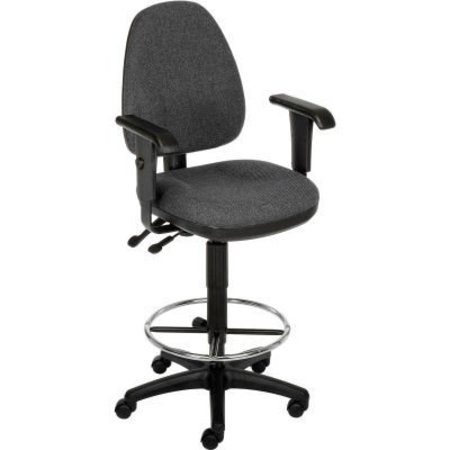 GEC Interion¬Æ Operator Stool With Arms - Fabric - 360¬∞ Footrest - Gray 808662GY